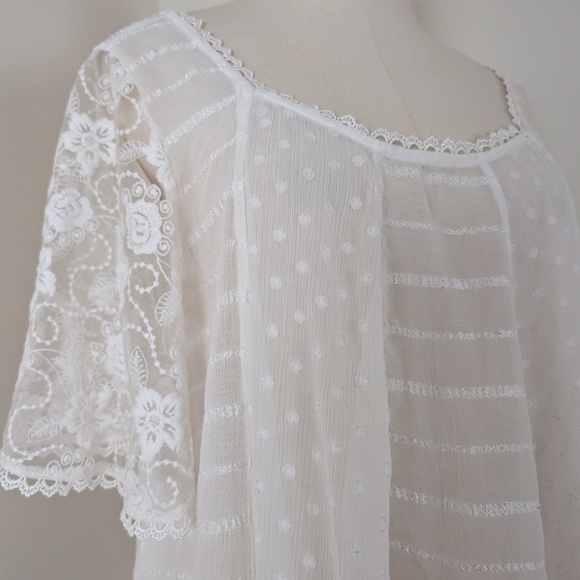 Free With Purchase - Pol White Eyelet Blouse Sheer Lace Wide Sleeve - Picture 3 of 8